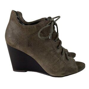 Jessica Simpson Womens 7.5B Brown Lace Up Peep Toe Suede Wedge Platform Shoes